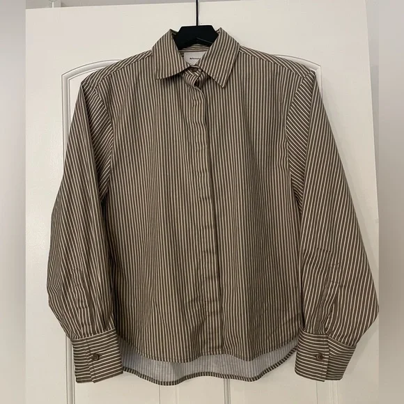 Reformation Andy Oversized Shirt in taupe stripe - Picture 6 of 8